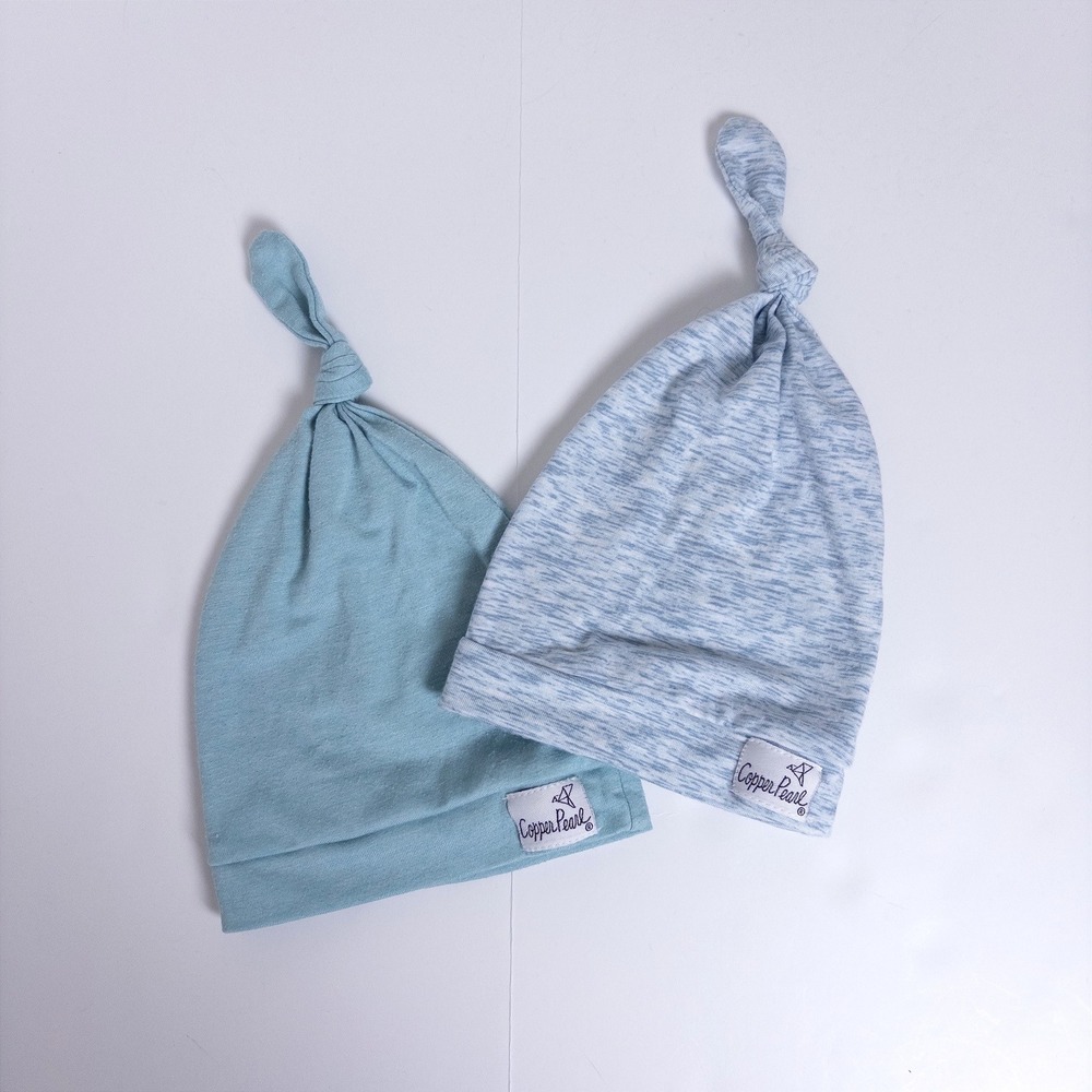 Copper Pearl Top‎ Knot Hat Blue Heathered 2-Piece Set Newborn
